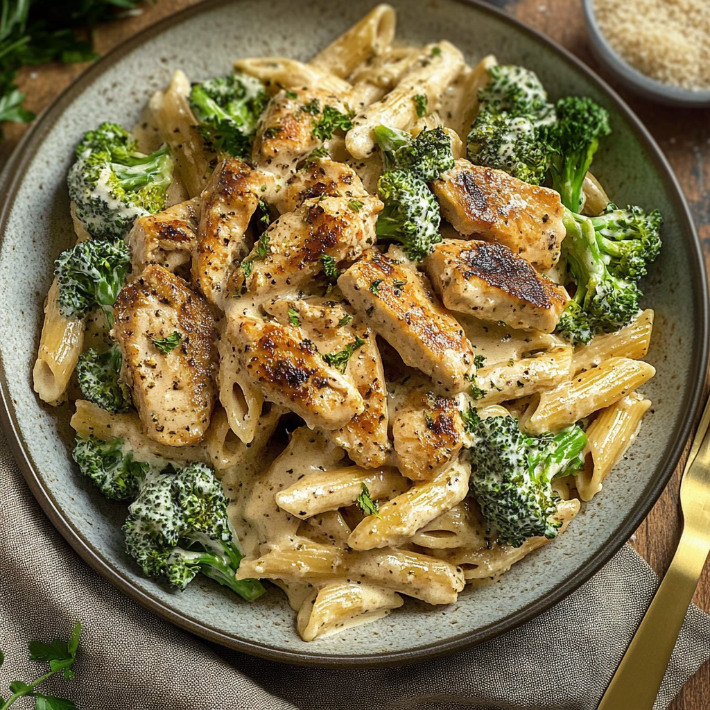 Recipe preparation for Creamy Cajun Chicken & Broccoli Pasta