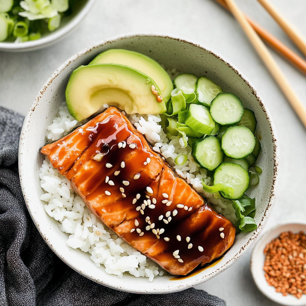Recipe preparation for Teriyaki Salmon Rice Bowls