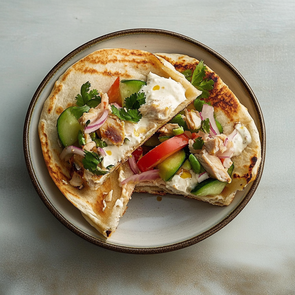 Recipe preparation for Veggie-Packed Turkey Hummus Mini Pitas