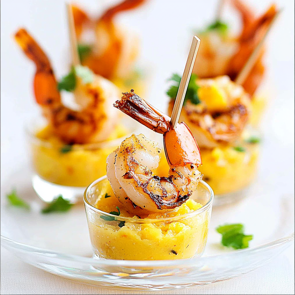 Recipe preparation for Spicy Mango Shrimp Cocktail Shots