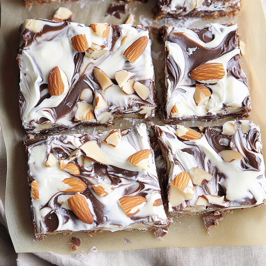 Recipe preparation for White Chocolate Almond Bark Swirls