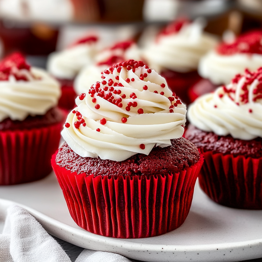 Recipe preparation for Festive Red Velvet Cupcakes