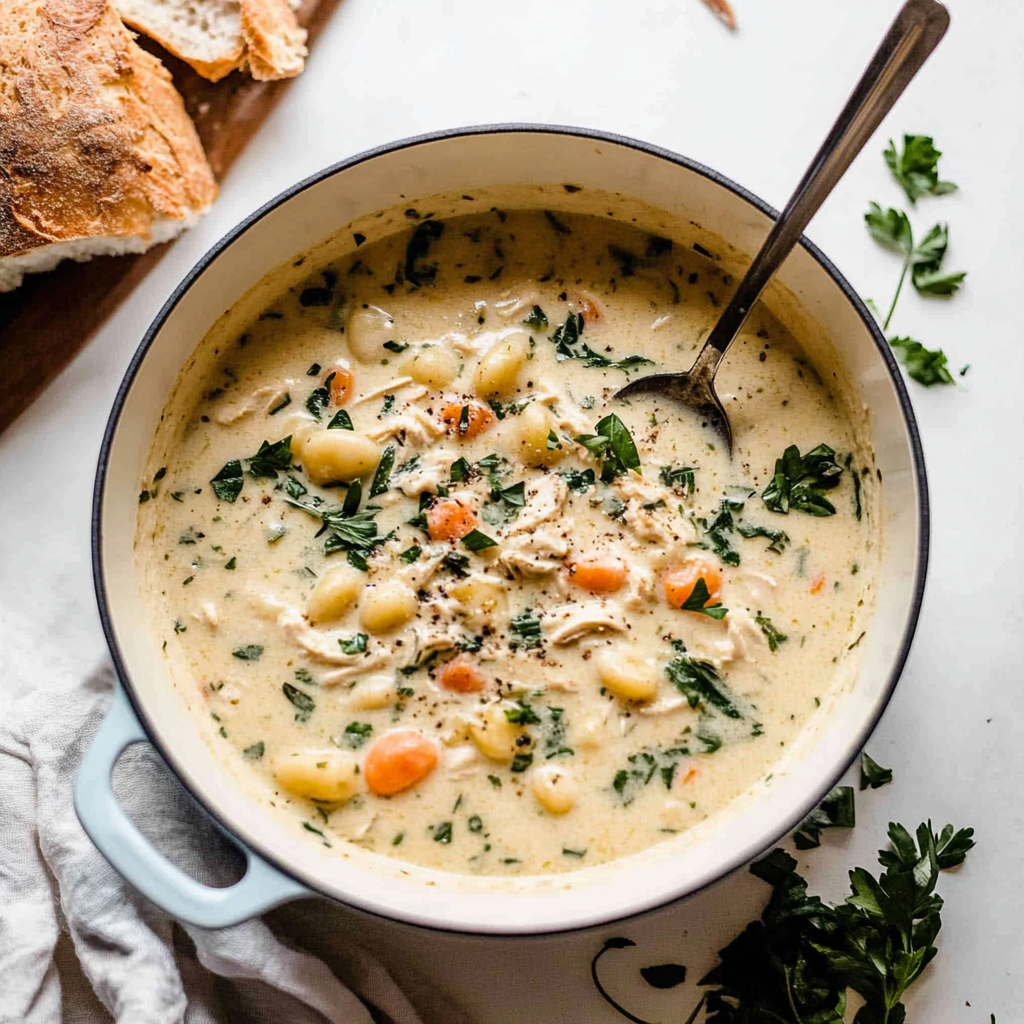 Recipe preparation for Creamy Chicken Gnocchi Soup