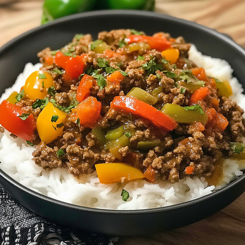 Recipe preparation for Quick Ground Beef Skillet with Bell Peppers