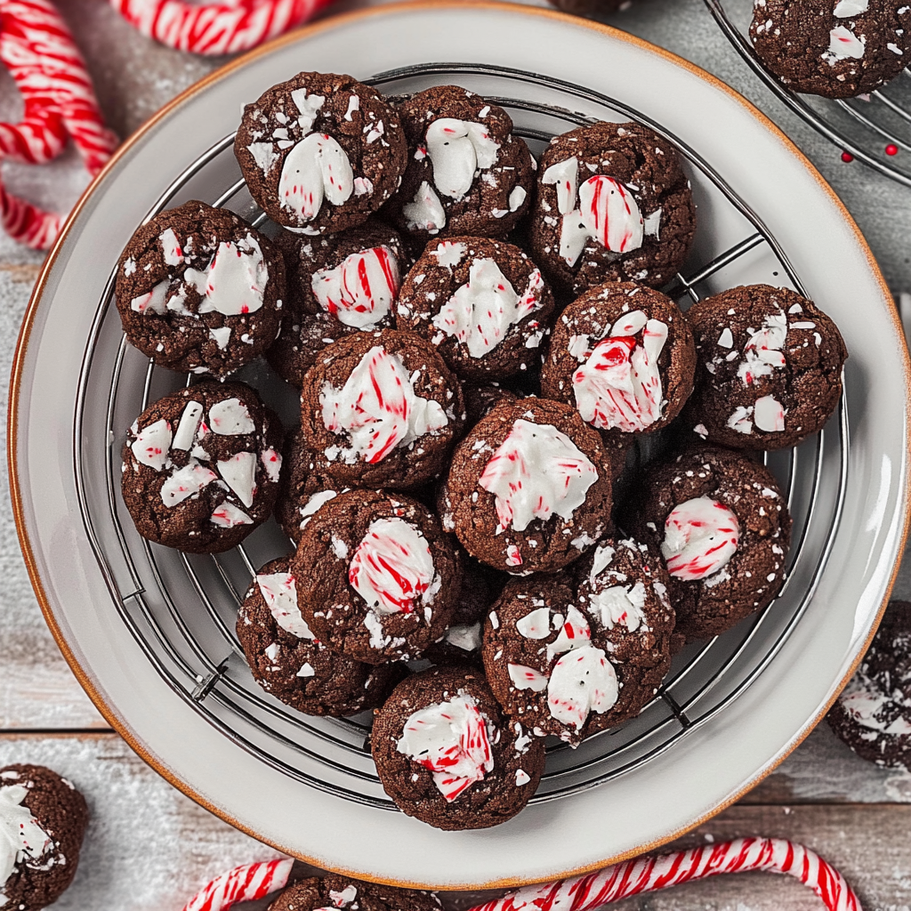 Recipe preparation for Chewy Mini Chocolate Peppermint Bark Cookies