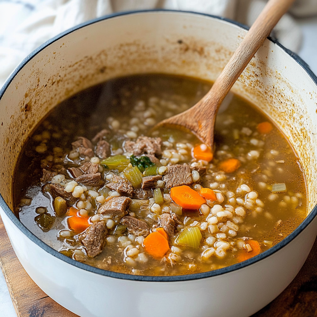 Recipe preparation for beef and barley soup