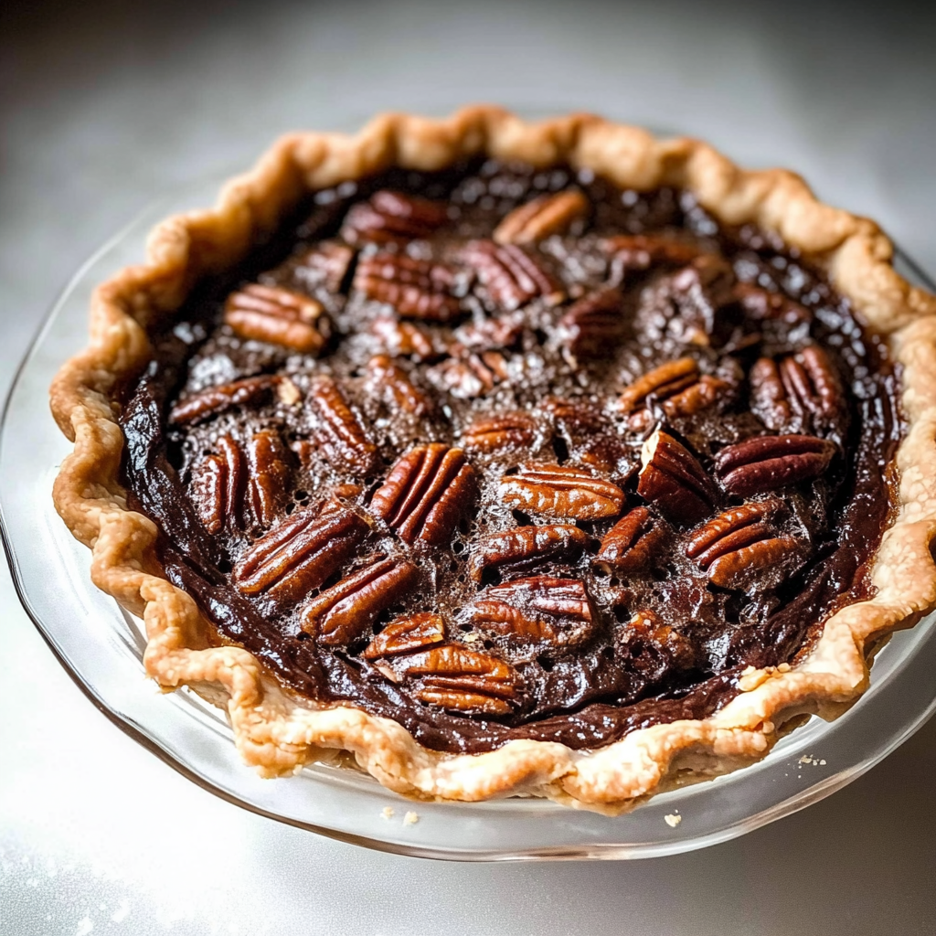 Recipe preparation for chocolate bourbon pecan pie