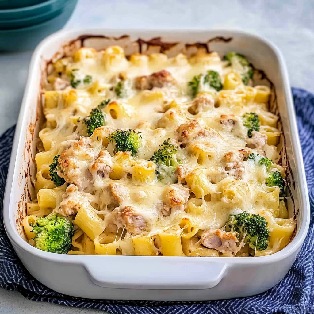 Recipe preparation for chicken alfredo bake
