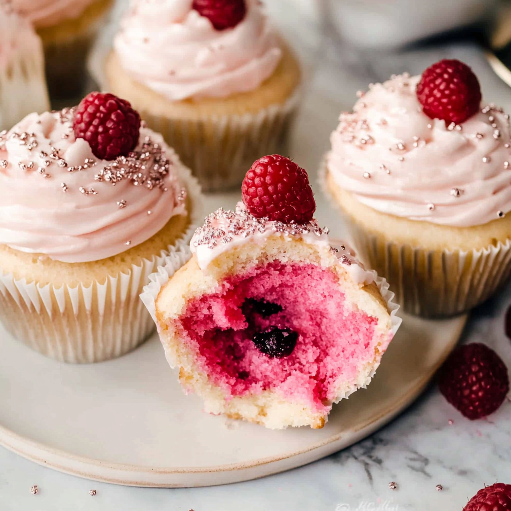 Recipe preparation for raspberry champagne cupcakes