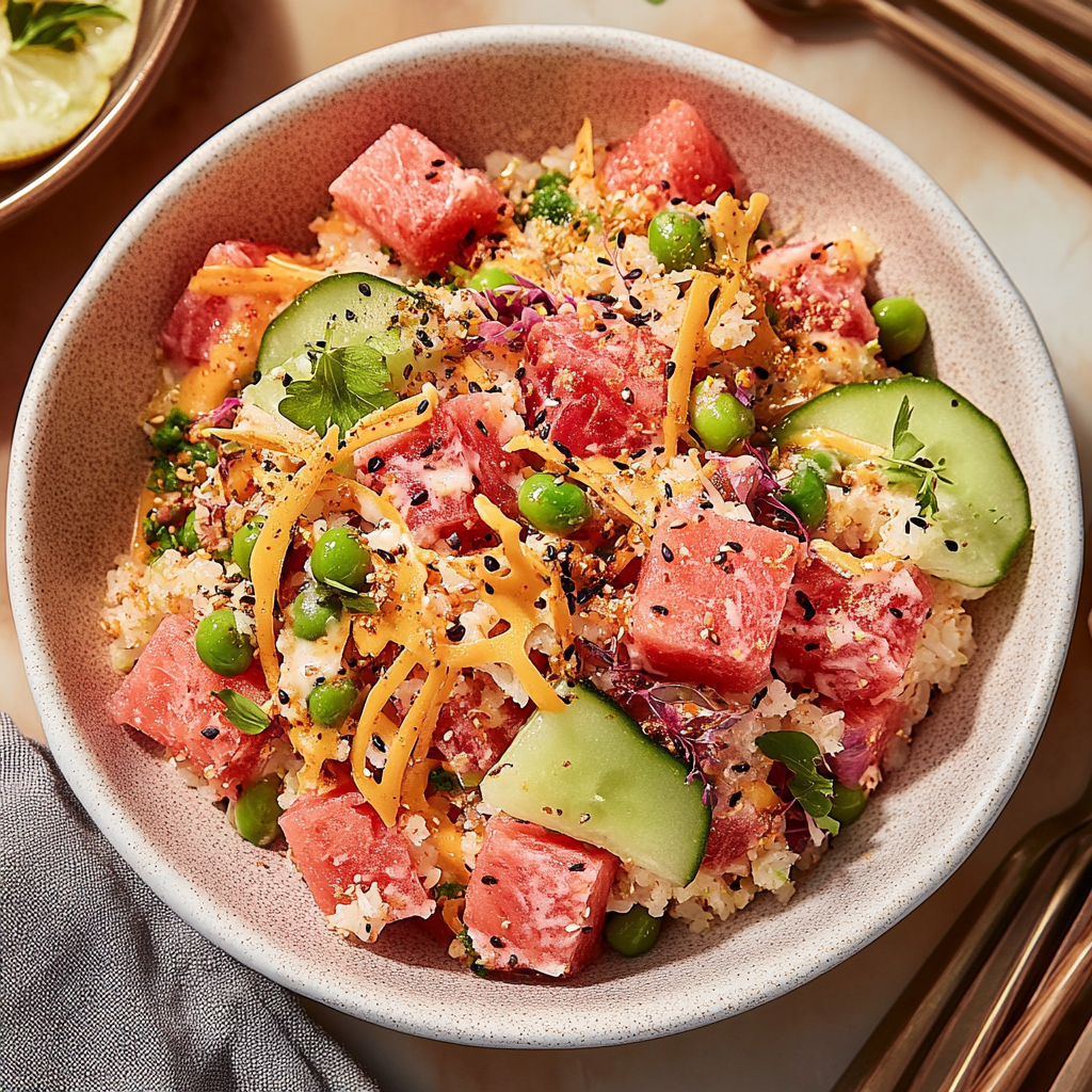Recipe preparation for crispy rice watermelon poke