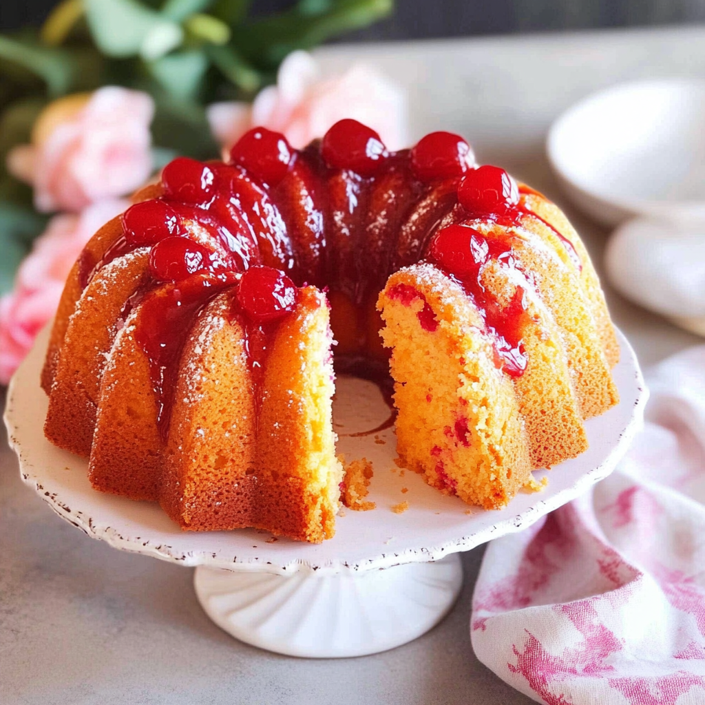 Recipe preparation for easy maraschino cherry bundt cake