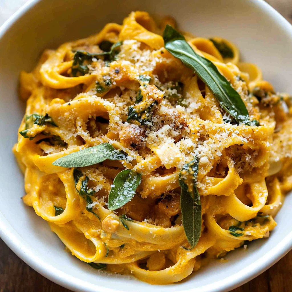 Recipe preparation for creamy pumpkin pasta