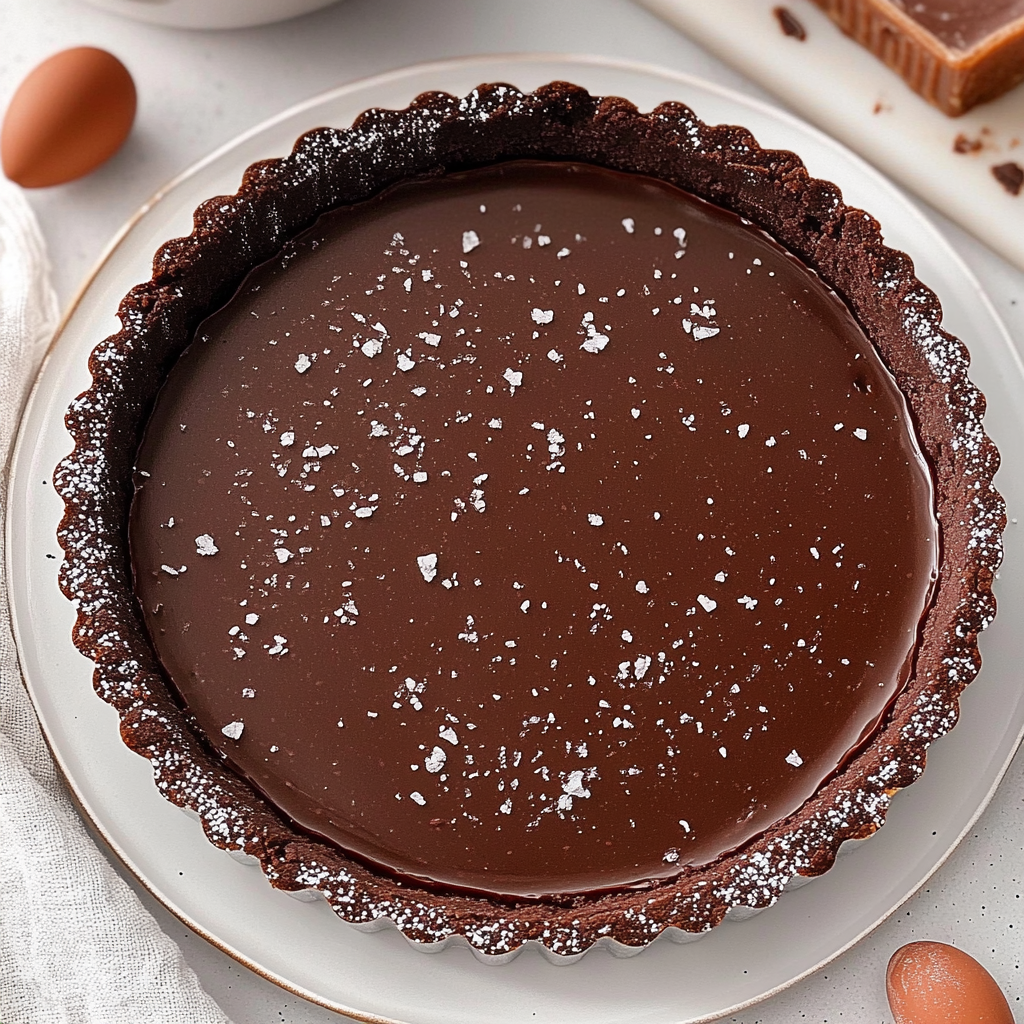 Recipe preparation for salted dark chocolate tart