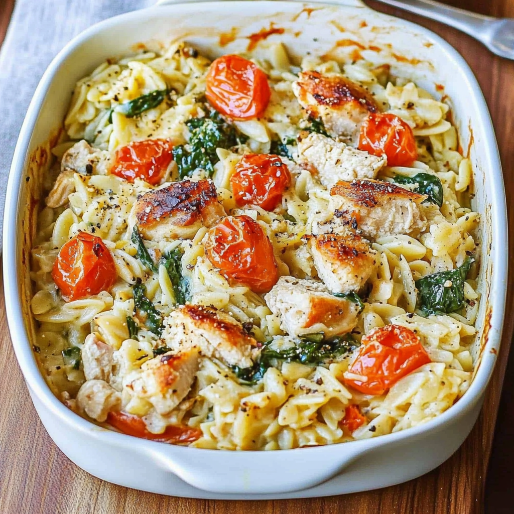 Recipe preparation for Chicken Orzo Casserole