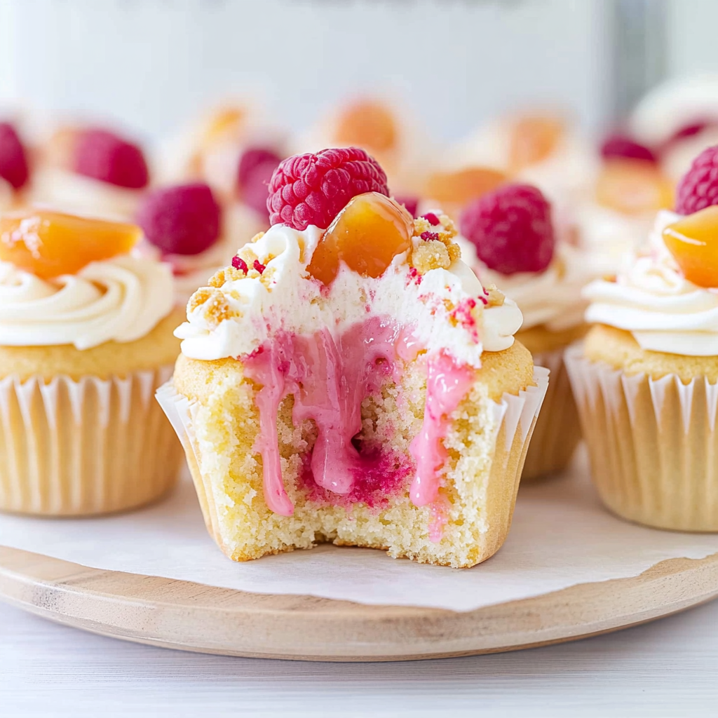 Recipe preparation for Peach Melba Cupcakes