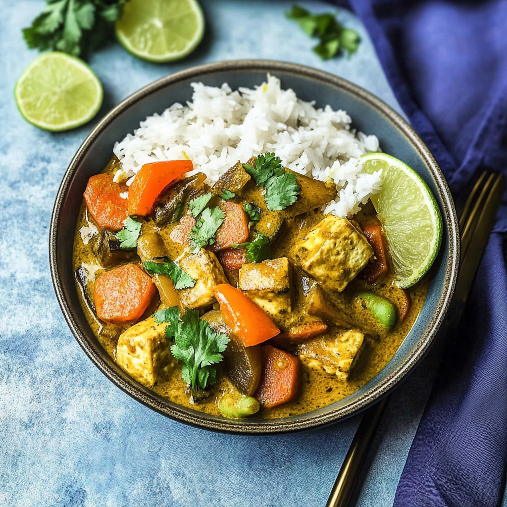 Recipe preparation for tofu green curry with vegetables