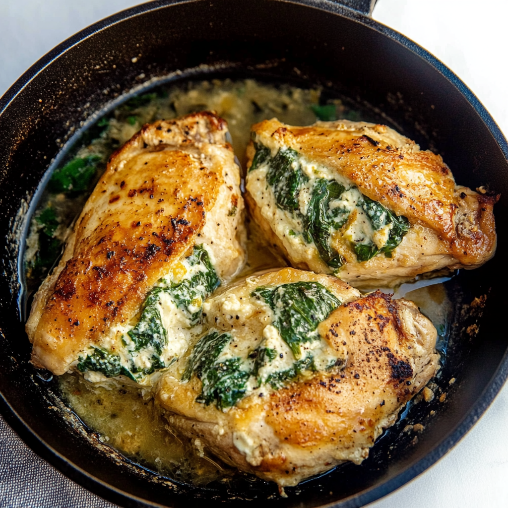 Recipe preparation for spinach ricotta stuffed chicken