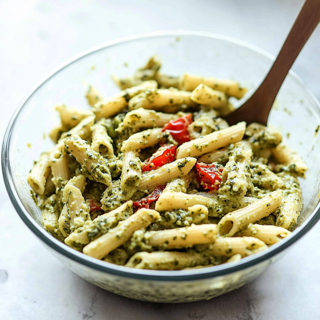 Recipe preparation for Cold Pesto Pasta Salad