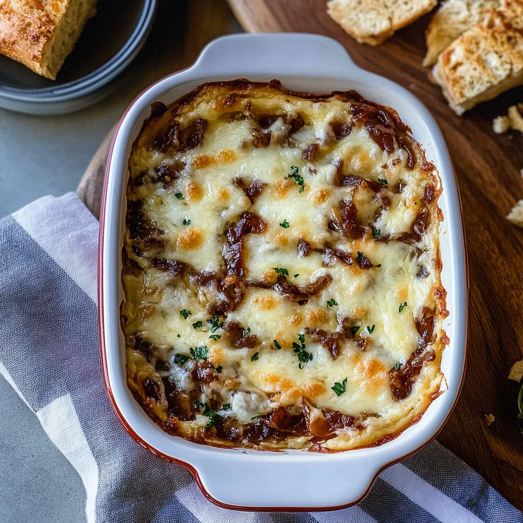 Recipe preparation for baked caramelized onion dip