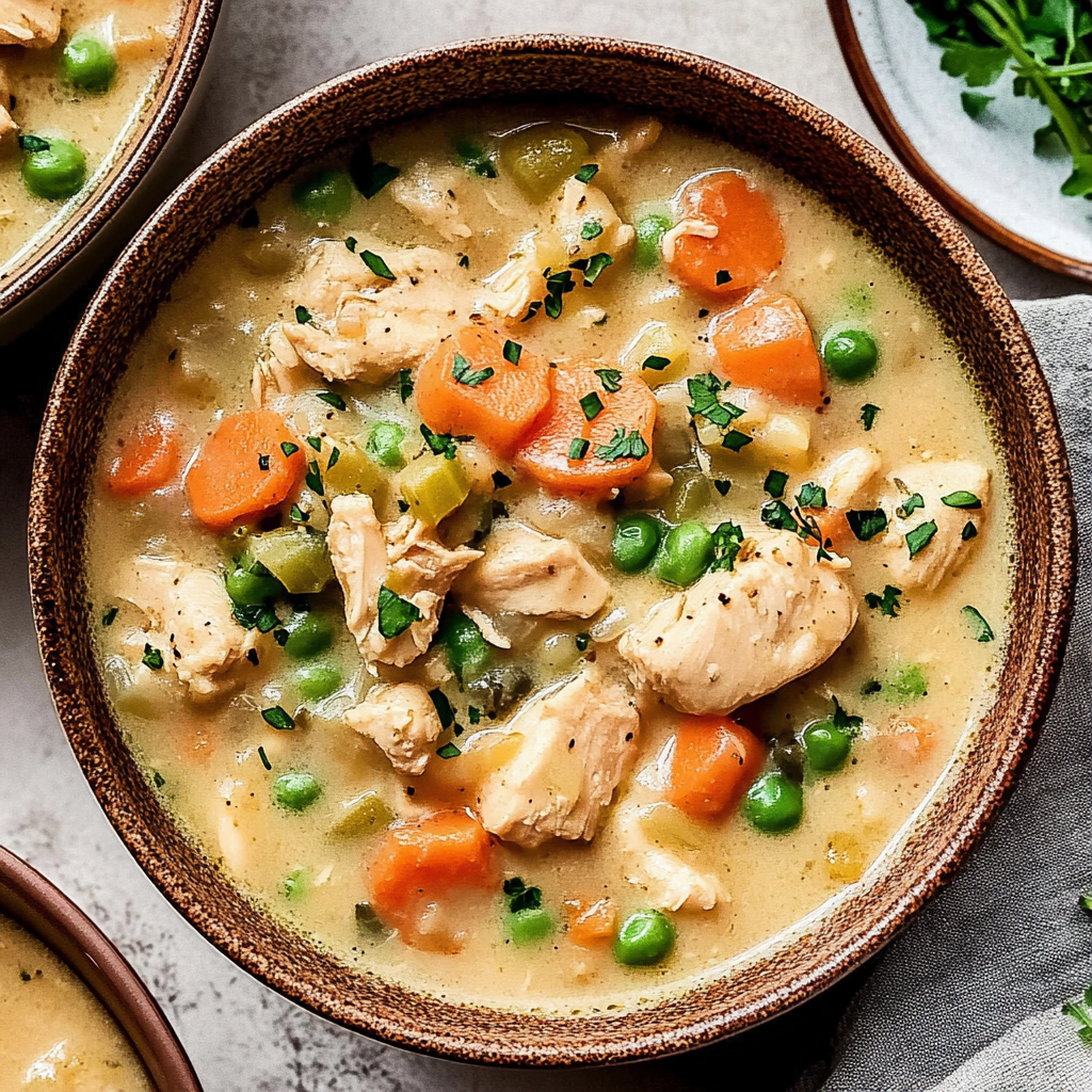 Recipe preparation for creamy chicken stew with hearty vegetables
