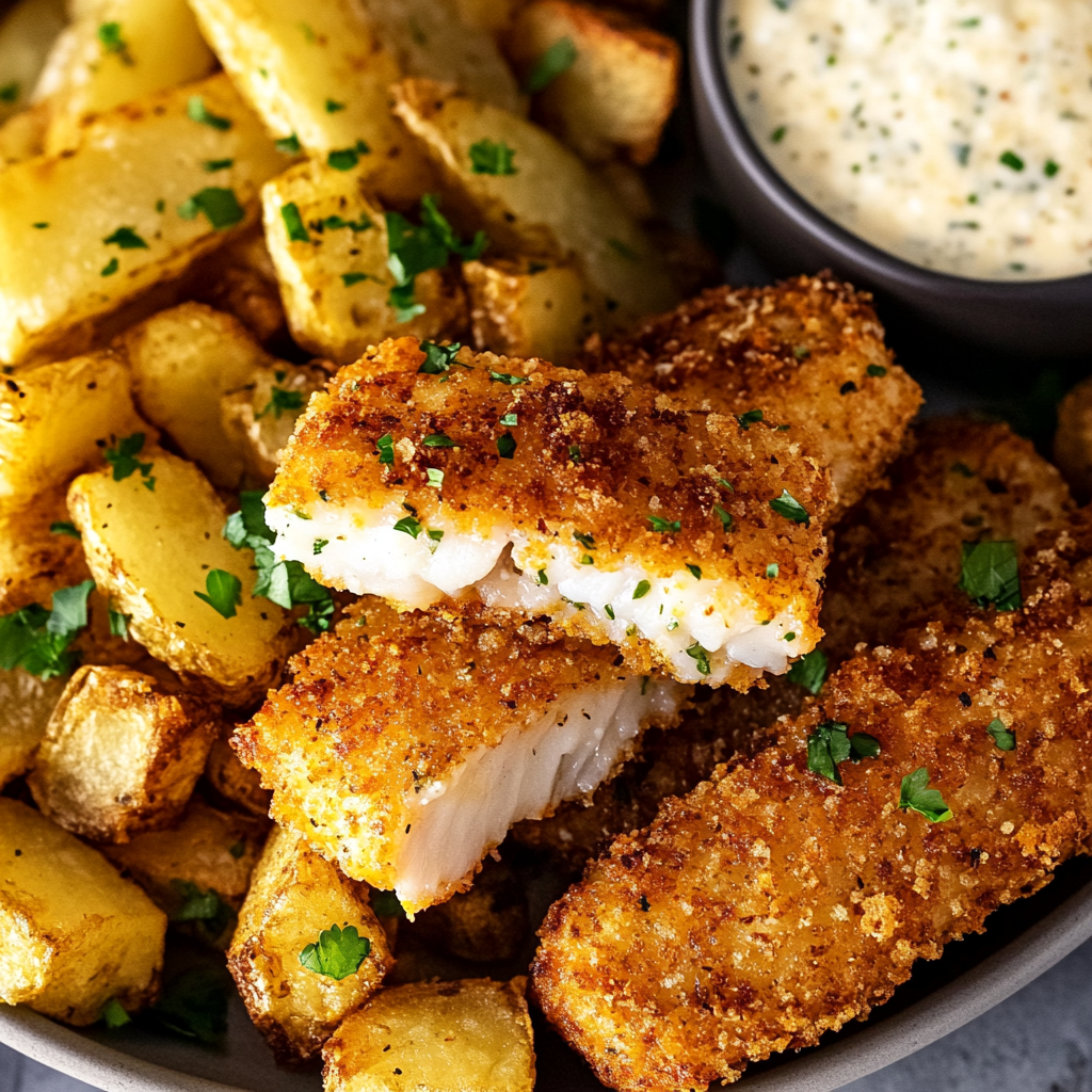 Recipe preparation for baked fish and chips