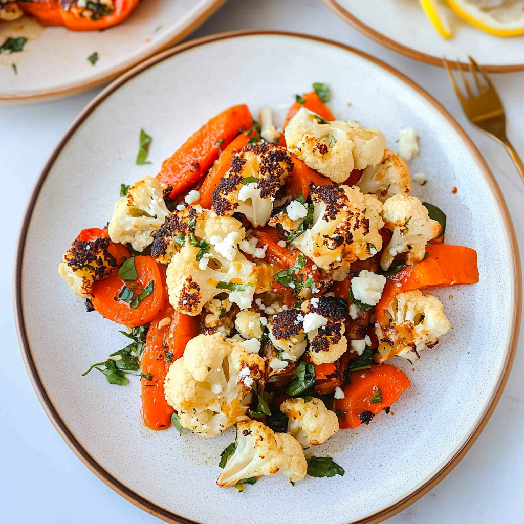 Recipe preparation for roasted cauliflower & carrots