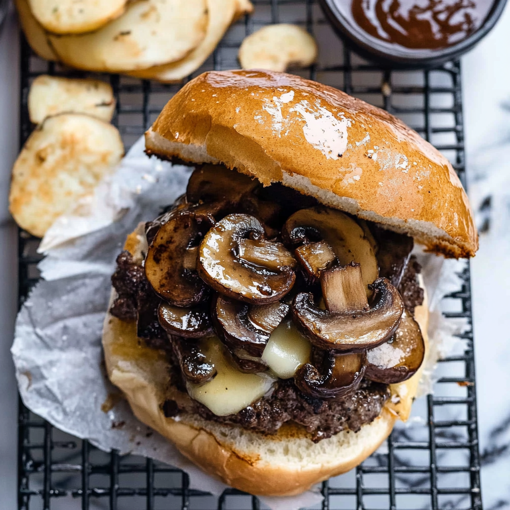 Recipe preparation for mushroom swiss burger