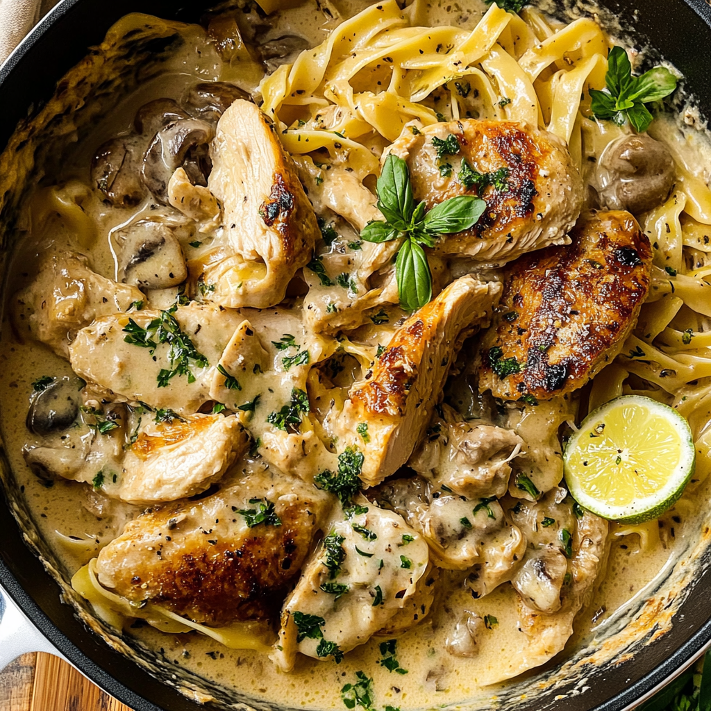 Recipe preparation for chicken marsala fettuccine