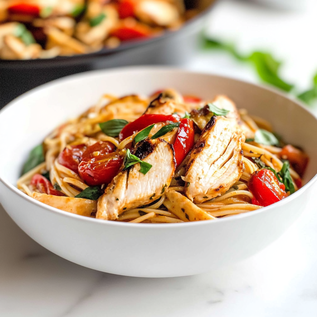 Recipe preparation for bruschetta chicken pasta
