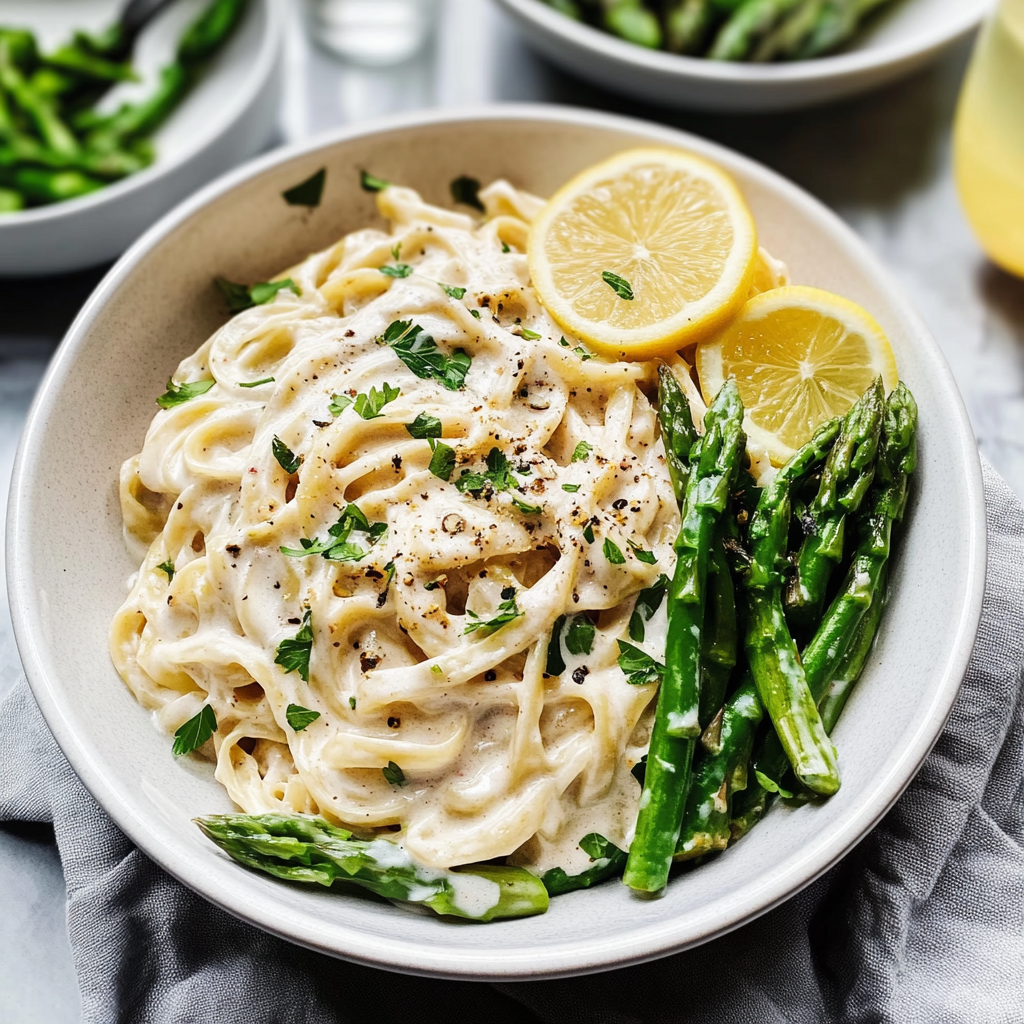 Recipe preparation for lemon asparagus pasta