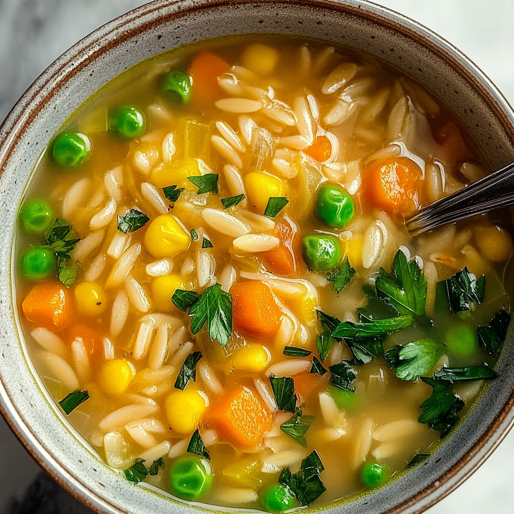 Recipe preparation for lemon chickpea orzo soup