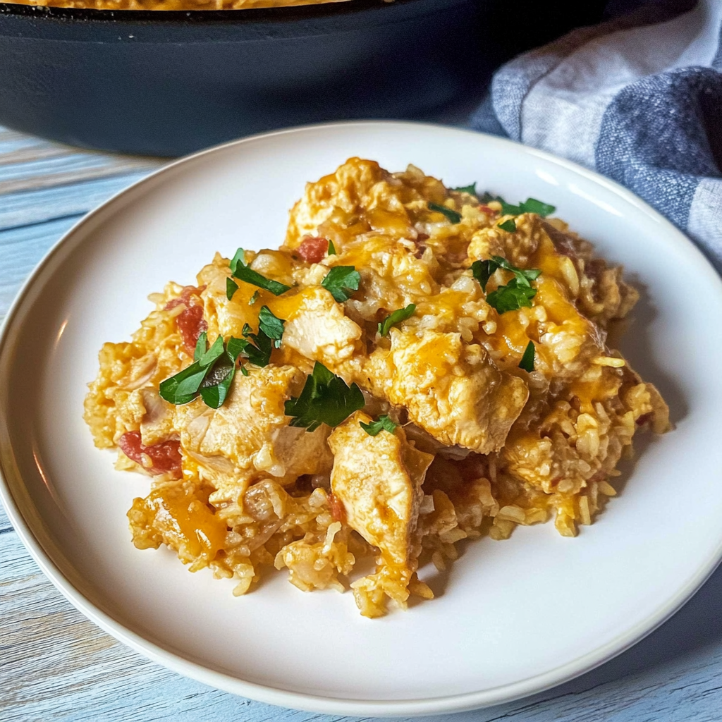 Recipe preparation for cheesy chicken and rice