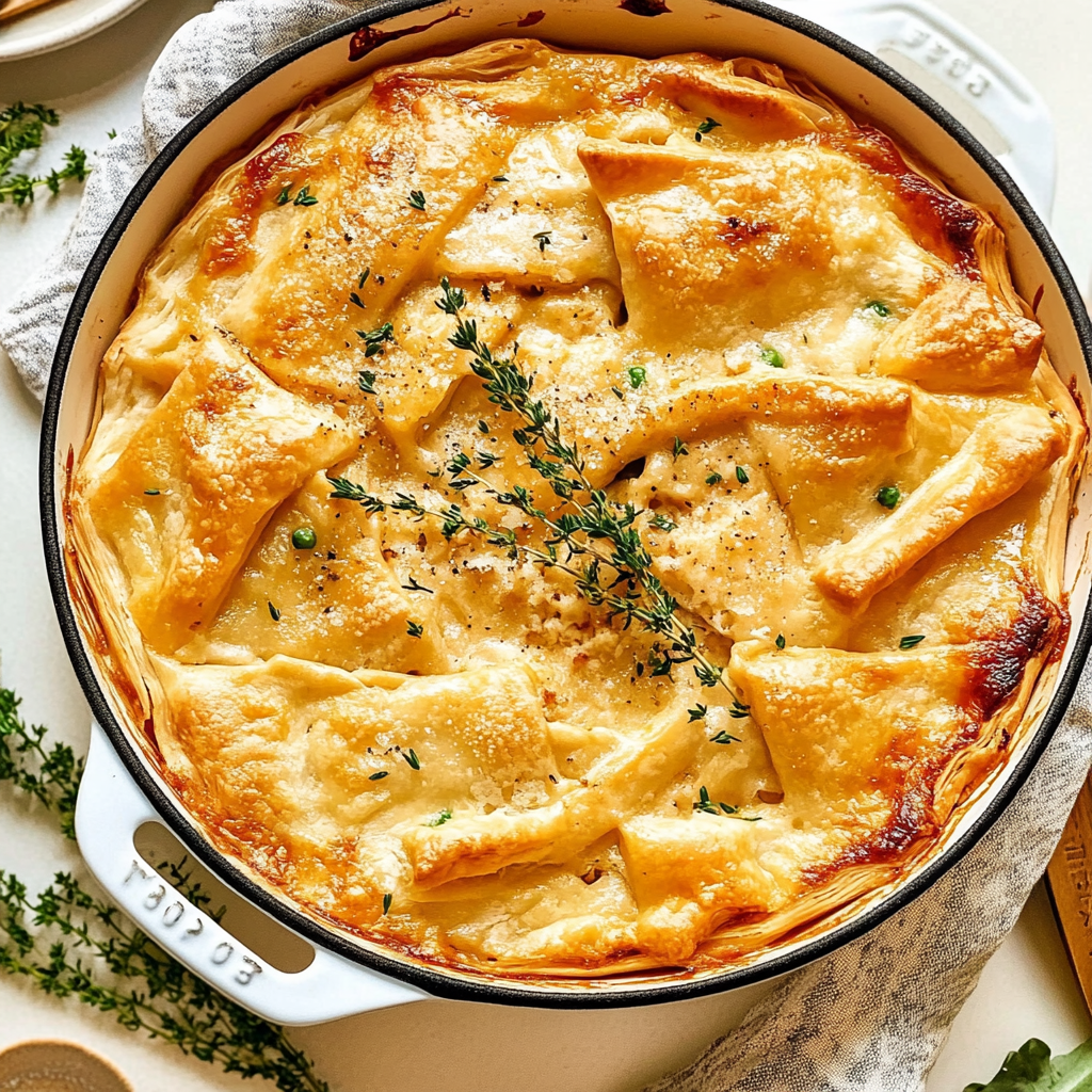 Recipe preparation for puff pastry chicken pot pie