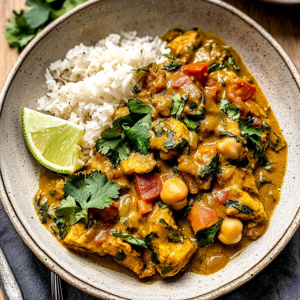 Recipe preparation for chicken chickpea curry