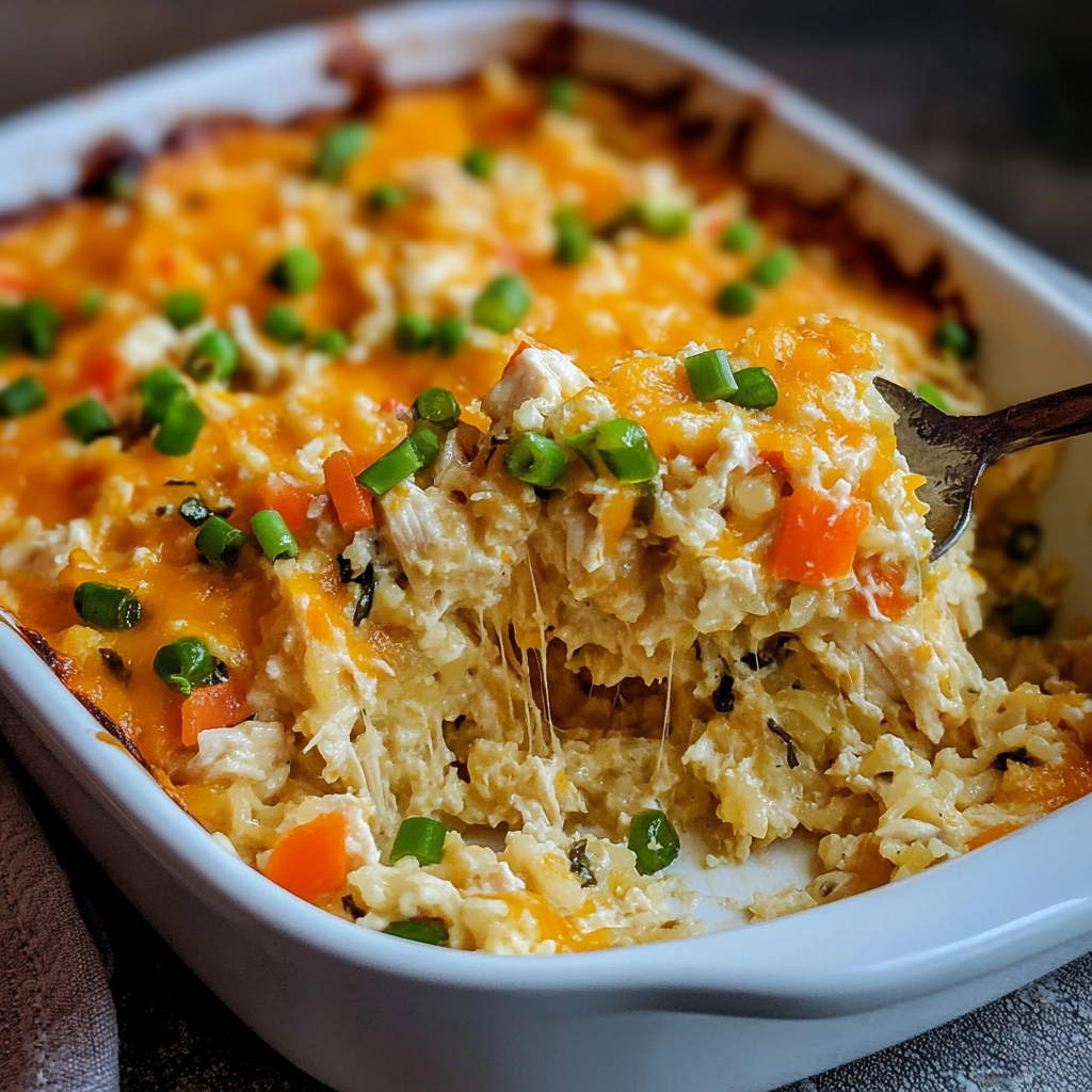 Recipe preparation for cheesy chicken & rice casserole