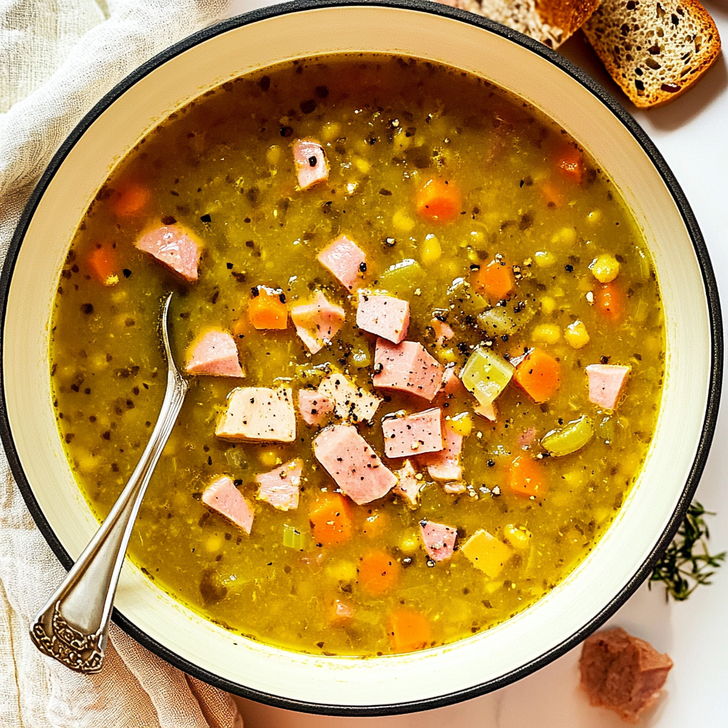 Recipe preparation for split pea soup with ham