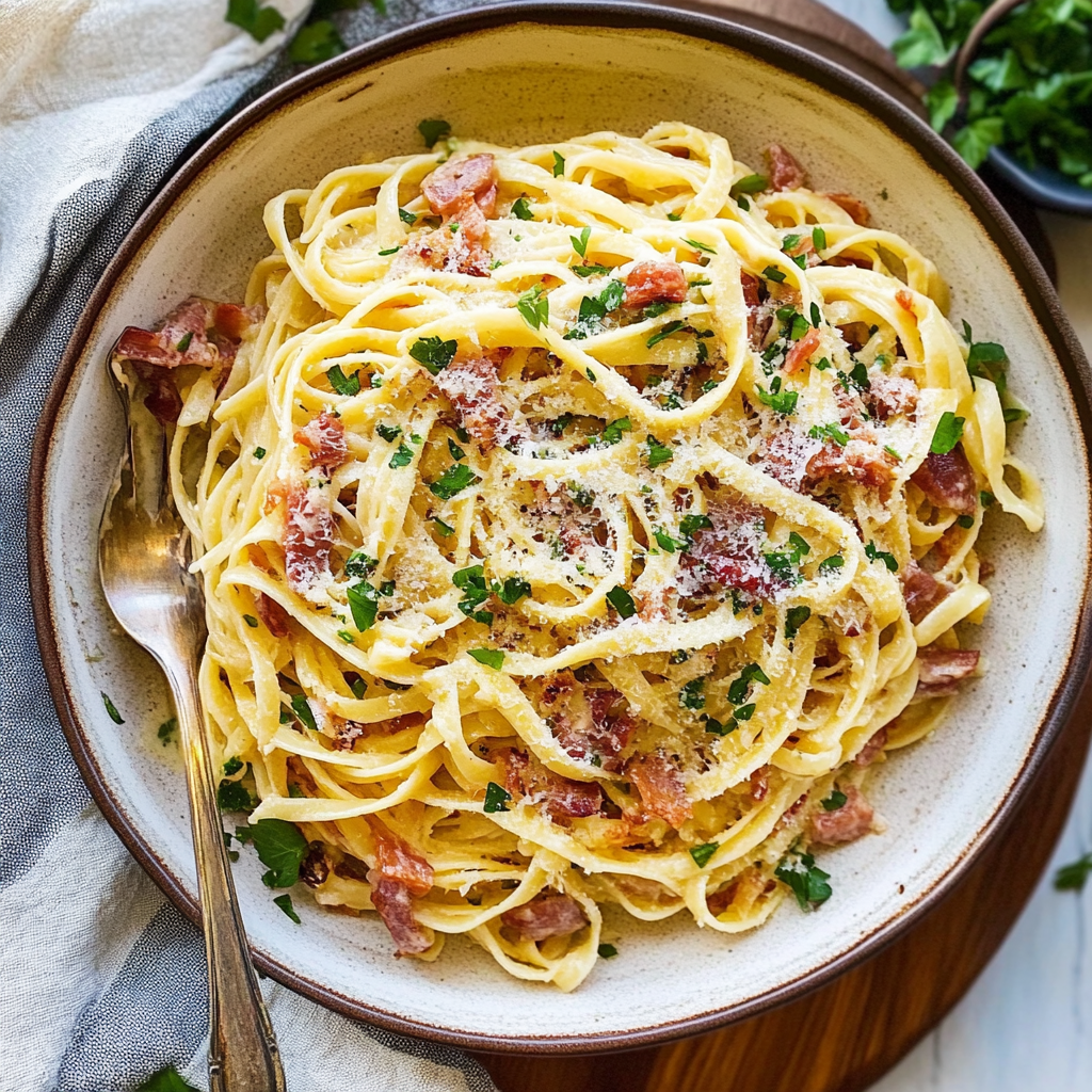 Recipe preparation for 30 minute pasta carbonara