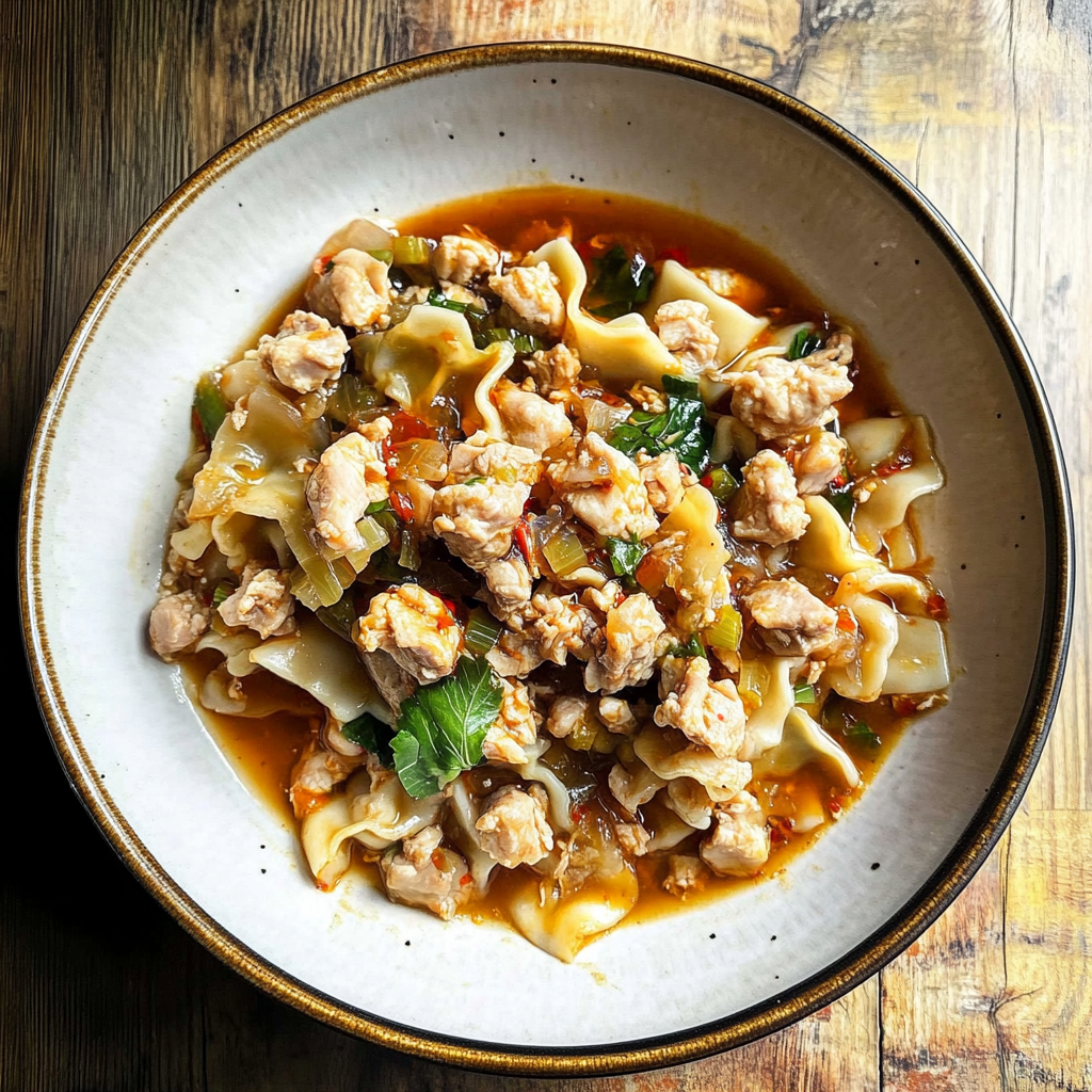 Recipe preparation for gyoza noodle chicken skillet