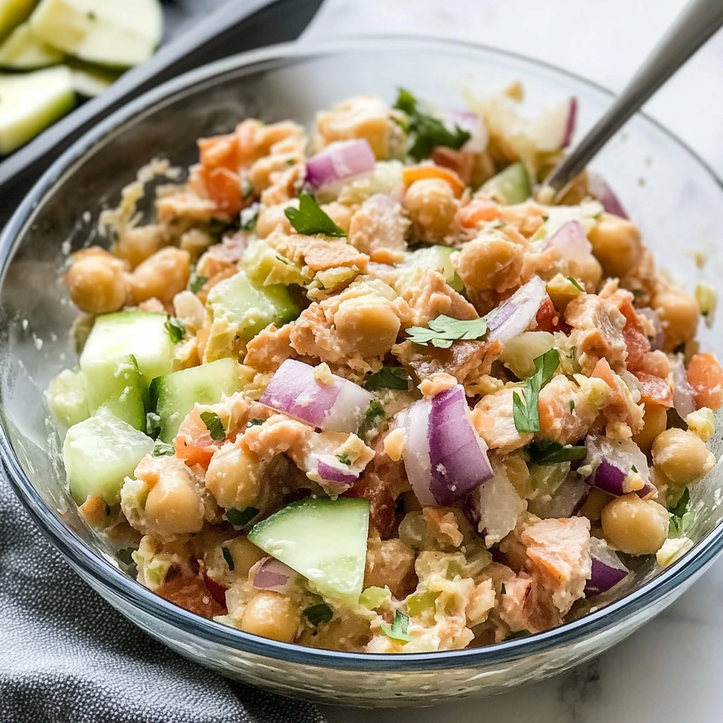Recipe preparation for chickpea tuna salad