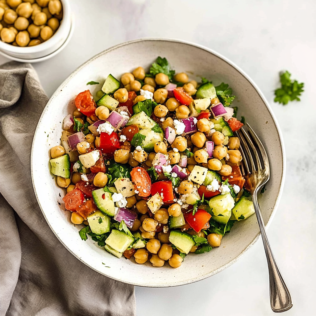 Recipe preparation for Mediterranean Chickpea Salad