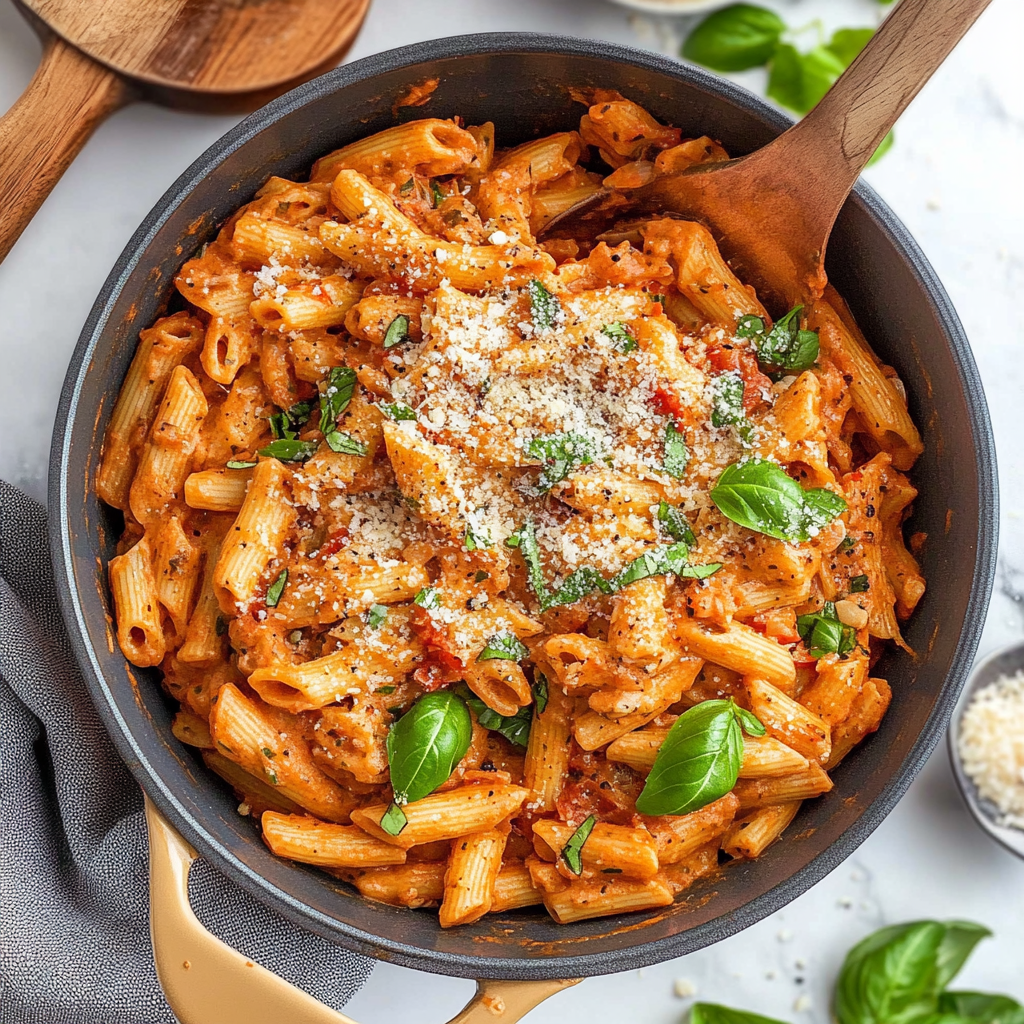 Recipe preparation for creamy tomato pasta with cashew cream