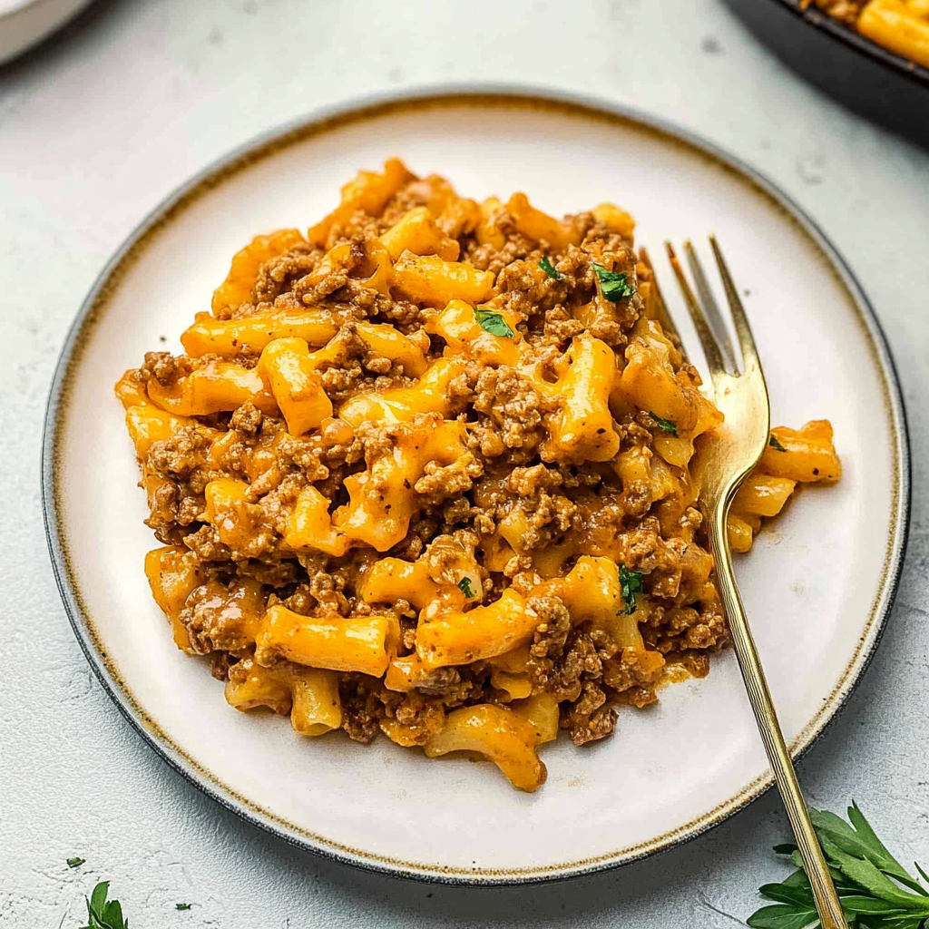 Recipe preparation for cheesy hamburger casserole