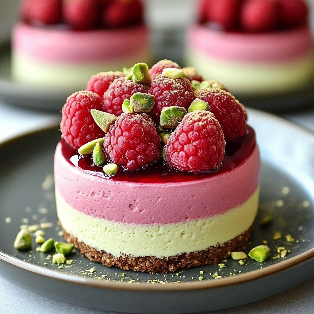 Recipe preparation for raspberry pistachio mousse cakes