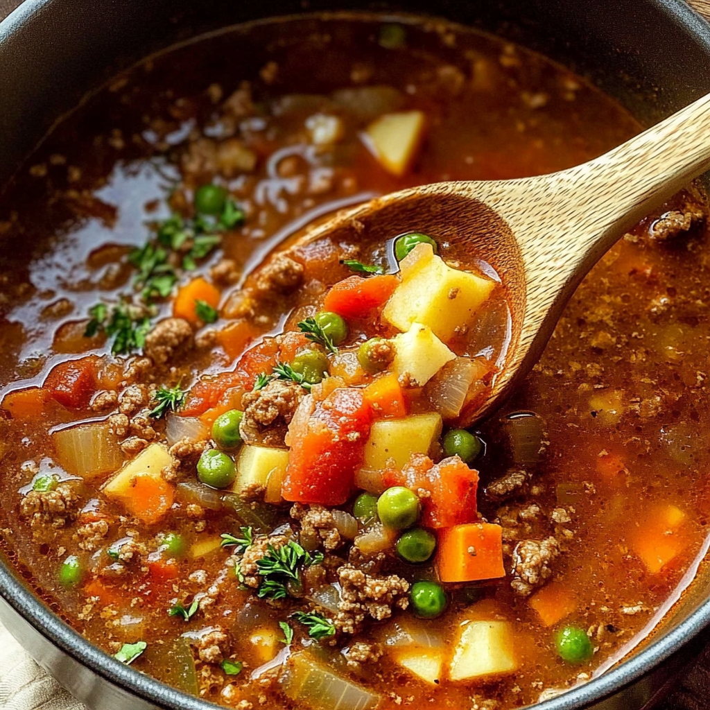 Recipe preparation for ground beef vegetable soup