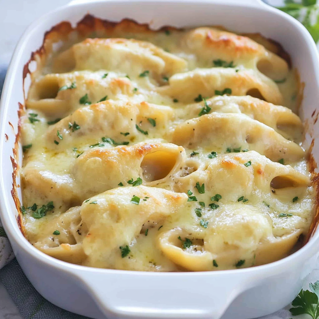 Recipe preparation for chicken alfredo stuffed shells