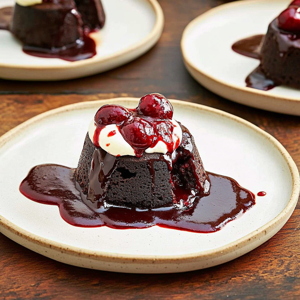 Recipe preparation for Chocolate Cherry Lava Cakes