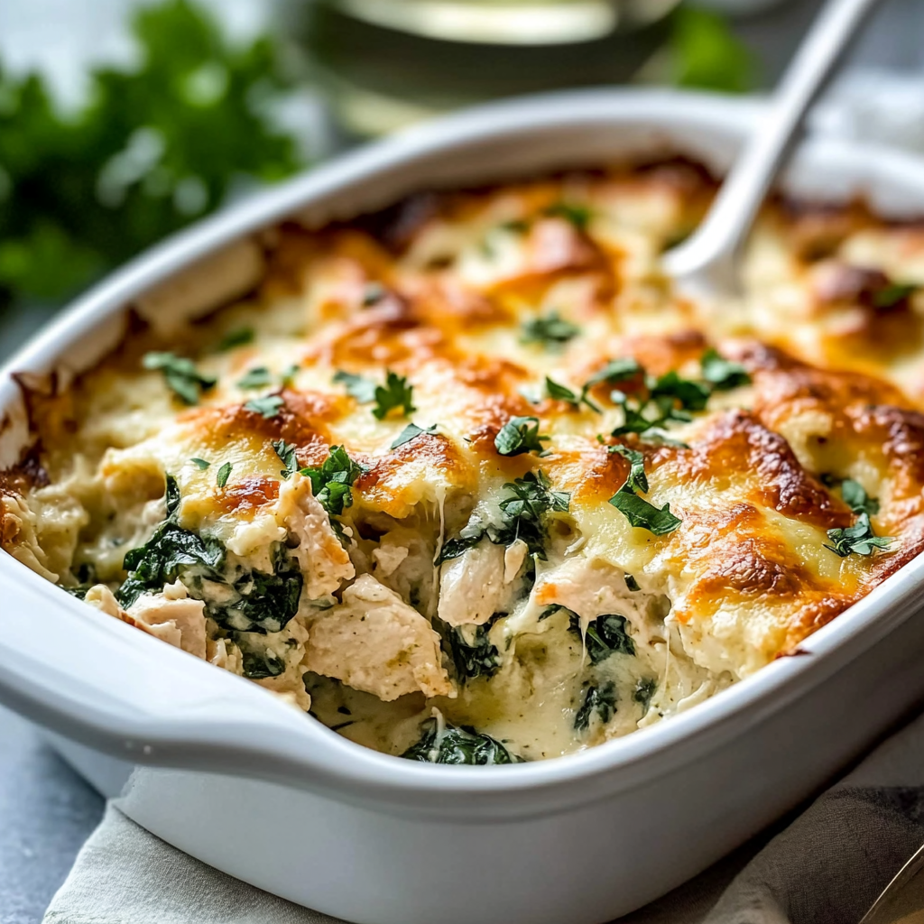 Recipe preparation for Creamy Chicken and Spinach Casserole