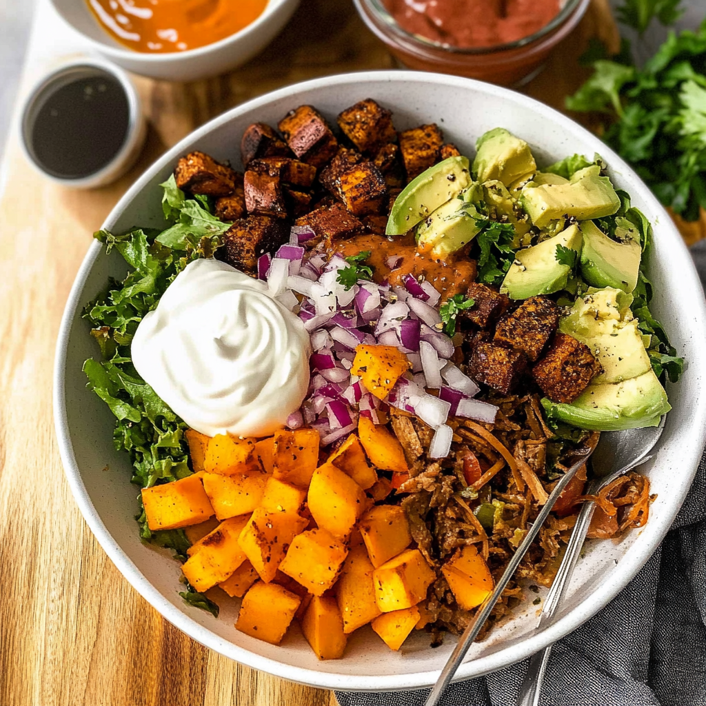 Recipe preparation for sweet potato burger bowl