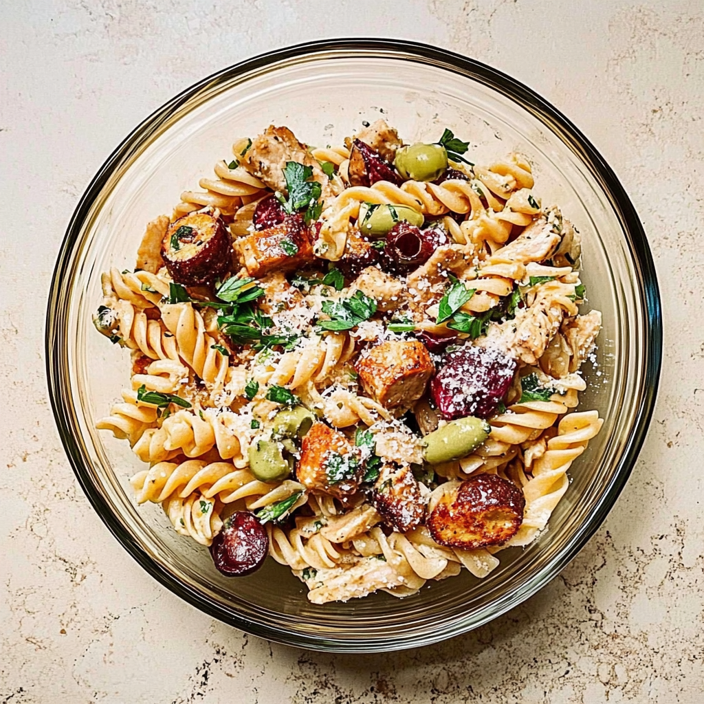 Recipe preparation for greek chicken gyro pasta
