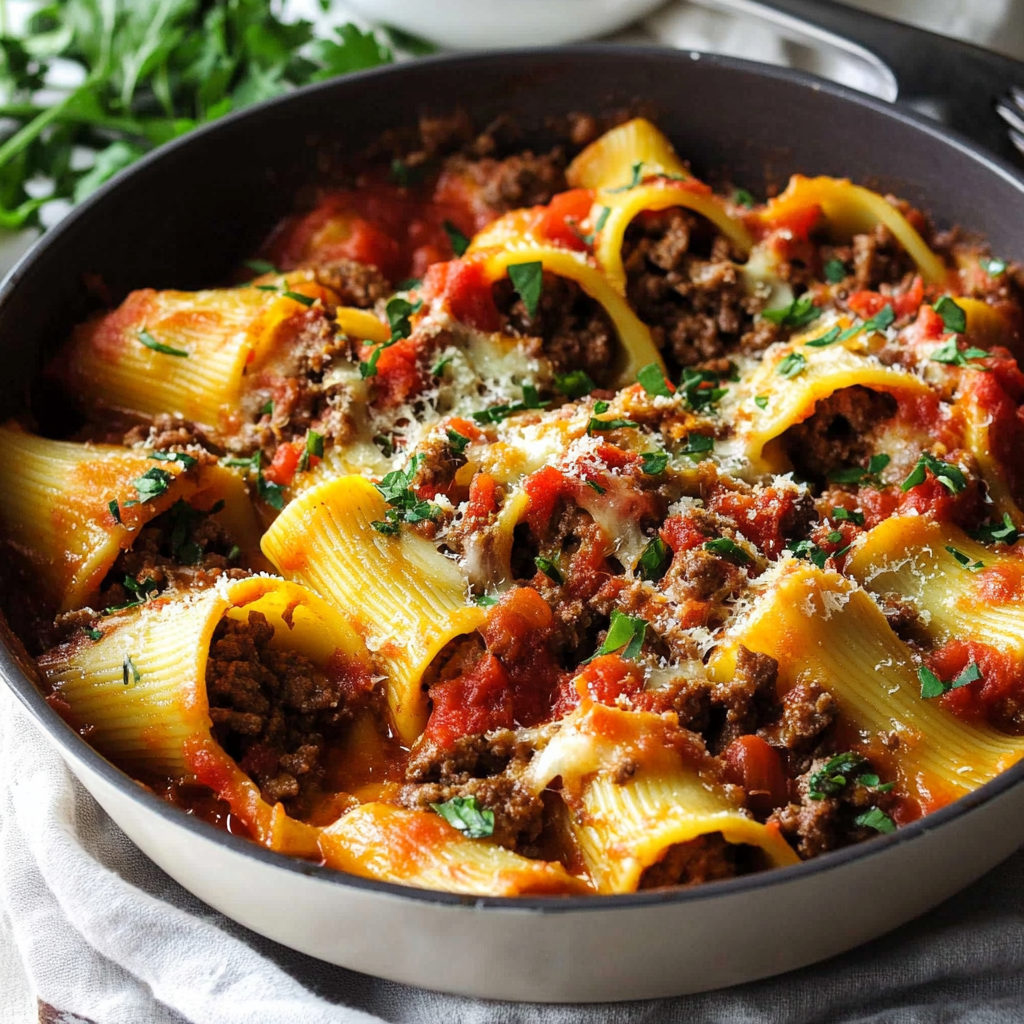 Recipe preparation for Hearty Beef Stuffed Pasta Shells